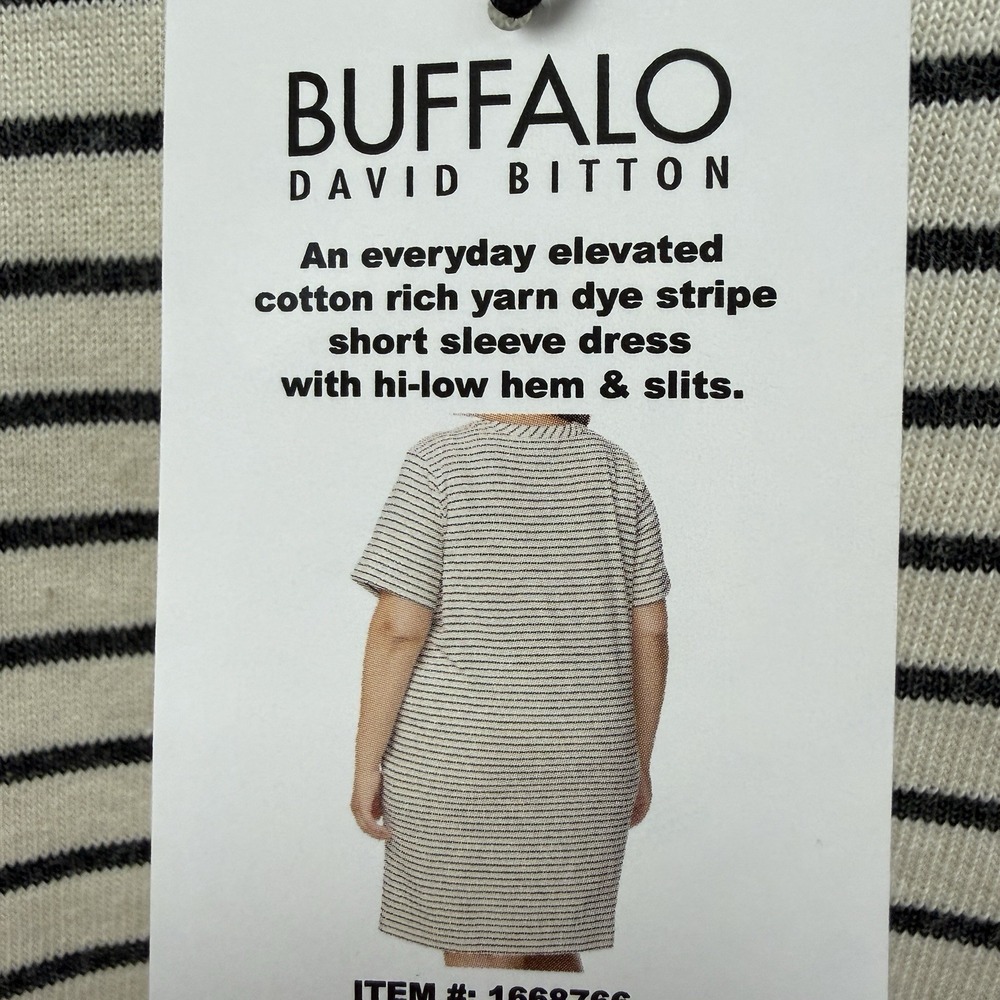 Black Stripe Cotton Dress Buffalo David Bitton  2X Knit Hi Low Hem Casual NWT - Picture 2 of 12